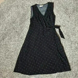 WOMENS S UNIVERSAL THREAD SLEEVELESS DIAMOND V-NECK WRAP DRESS, Black